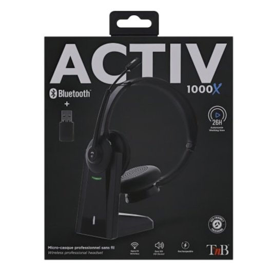 Auriculares TnB inalámbricos Bluetooth 2.4 GHz con base de carga y micrófono boom