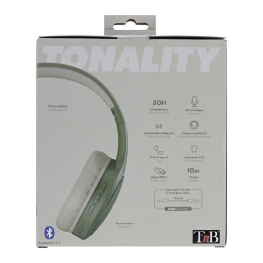 T'nB Kabelloser Bluetooth 5.1-Kopfhörer mit Mikrofon und 30-Stunden-Akku