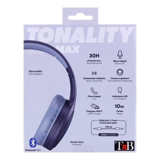 Cuffie wireless Bluetooth 5.1 T'nB, microfono integrato e durata della batteria di 30 ore