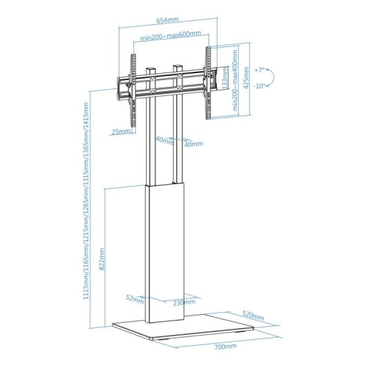 Soporte de suelo TooQ Mirror para pantallas 32”-85” acero negro altura regulable