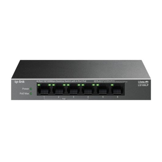 Switch TP-Link 6 puertos Fast Ethernet 4 PoE 47,76W sin ventilador QoS montaje pared