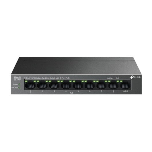Switch TP-Link 9 Puertos Fast Ethernet 8 PoE+ 73.24W Sin Ventilador QoS Muro
