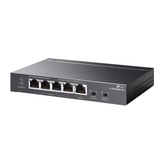 Switch TP-Link TL-SG1005P-PD 5 puertos Gigabit PoE+ sin ventilador montaje pared
