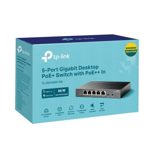 Switch TP-Link TL-SG1005P-PD 5 puertos Gigabit PoE+ sin ventilador montaje pared