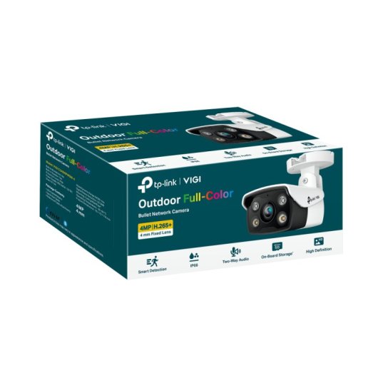 Câmara IP exterior a cores TP-Link VIGI C340 de 4 MP, IA, áudio bidirecional, PoE, IP66