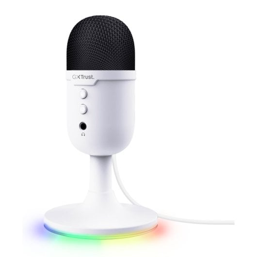 Micrófono Trust Yunix USB cardioide compacto RGB mute salida auriculares blanco