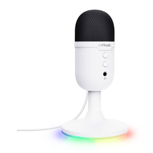 Micrófono Trust Yunix USB cardioide compacto RGB mute salida auriculares blanco