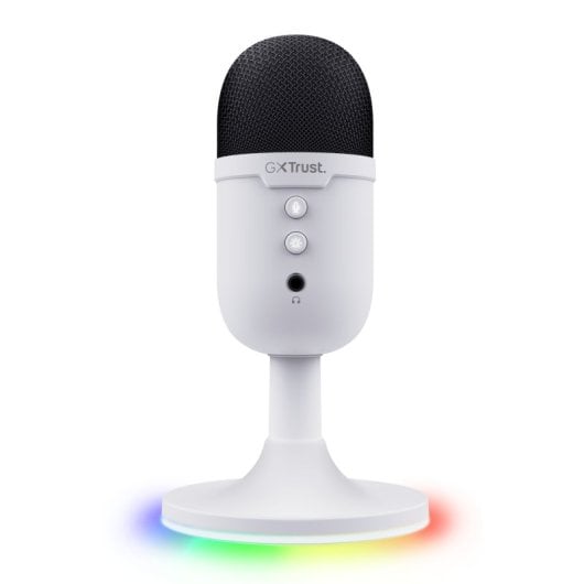Micrófono Trust Yunix USB cardioide compacto RGB mute salida auriculares blanco