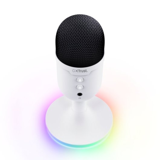 Micrófono Trust Yunix USB cardioide compacto RGB mute salida auriculares blanco