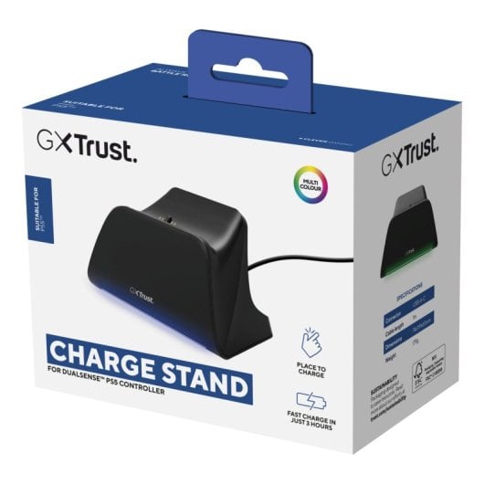 Soporte de carga Trust GXT 255 PS5 LED multicolor antideslizante USB-C DualSense