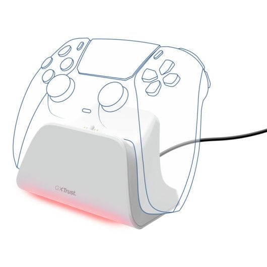 Soporte Trust GXT 255 para PS5 DualSense, Carga rápida, LED multicolor, Antideslizante