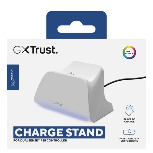 Soporte Trust GXT 255 para PS5 DualSense, Carga rápida, LED multicolor, Antideslizante