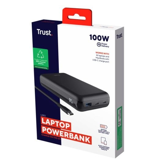 Trust Laro 100W externer Akku 2x USB-C 1x USB-A Schnellladung recycelter Kunststoff
