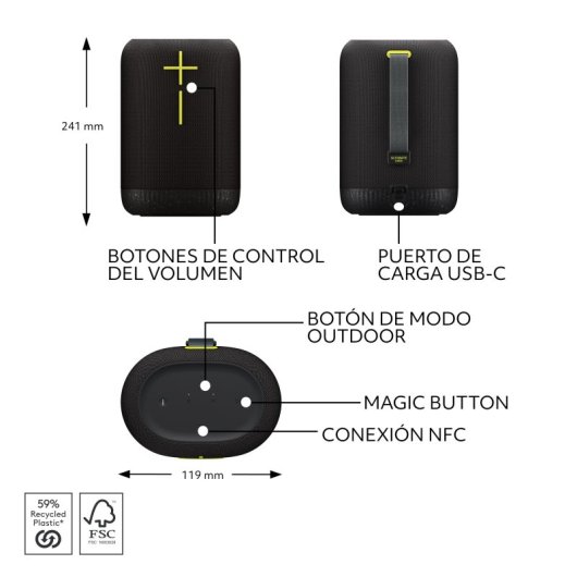 Altavoz Ultimate Ears EPICBOOM Portátil Inalámbrico Bluetooth 95dB IP67 hasta 17h negro