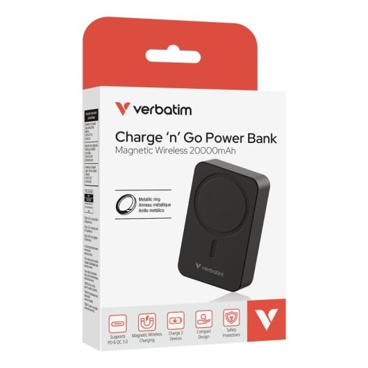 Power Bank Verbatim Charge?n?Go Essentials 20000mAh Quick Charge 3.0 50W MagSafe Wireless Negro