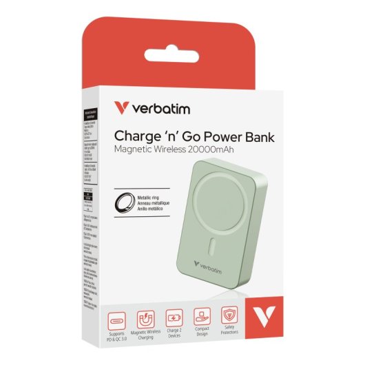 Powerbank Verbatim Charge ?n? Go Essentials 20000mAh QC 3.0 50W MagSafe Verde
