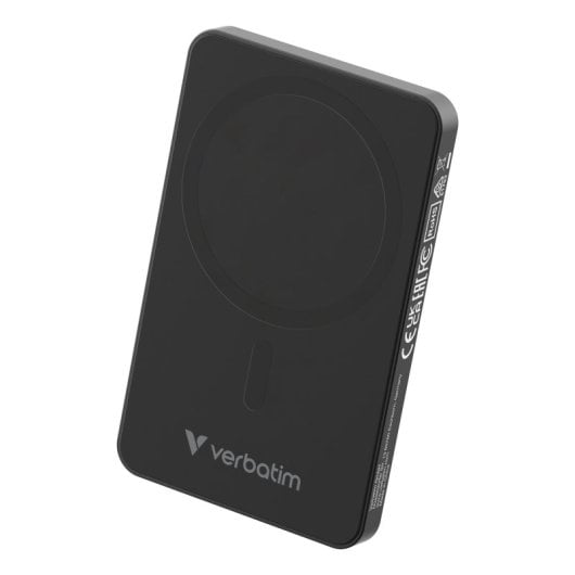 Power Bank Verbatim 5000 mAh Slim Carga Rápida MagSafe 20W USB-C Inalámbrico Negro