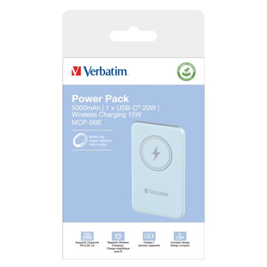 Power Bank Verbatim Charge ?n? Go 5000mAh Quick Charge 3.0 Inalámbrico Azul