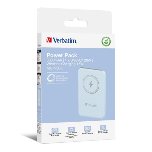 Power Bank Verbatim Charge ?n? Go 5000mAh Quick Charge 3.0 Inalámbrico Azul