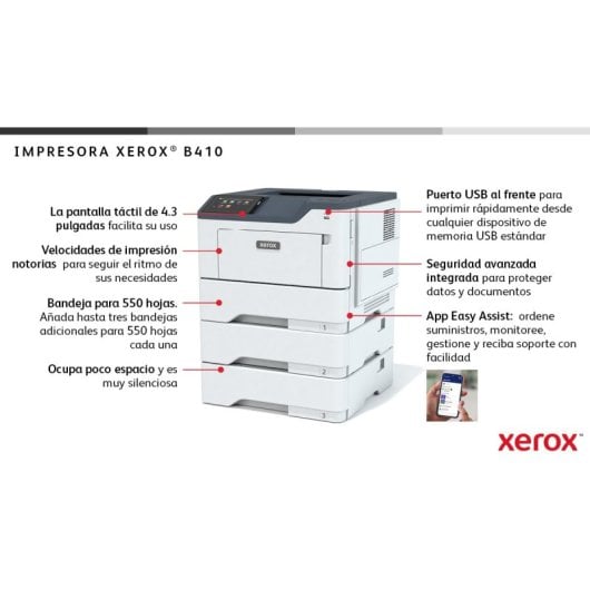 Impresora Láser Ethernet/Wi-Fi Xerox B410 dúplex automático LCD 4.3? impresión móvil