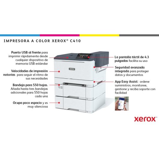 Impresora Láser Ethernet/USB Xerox C410 Color Dúplex Automático 40ppm Wi-Fi Opcional