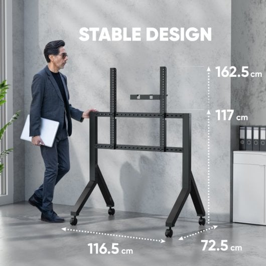 Meuble TV Onkron à roulettes 70-110 pouces - Support TV et tableau blanc interactif noir, 120,5 kg - Support TV et tableau blanc interactif avec VESA max. 1000x800 / TS2081-B