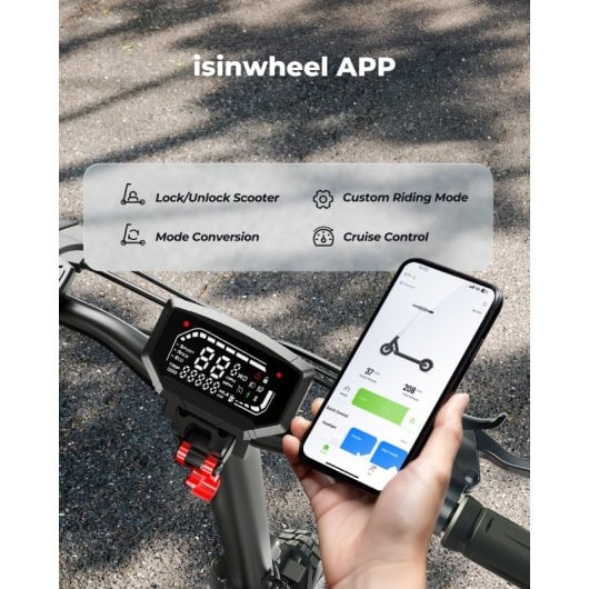 Isinwheel 45 km/h, 45 km Reichweite, 800 W Elektroroller mit App, Federung und 10-Zoll-Reifen