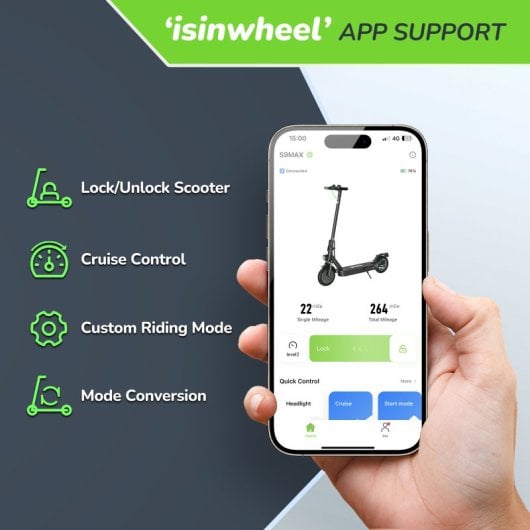 Isinwheel 25km/h 35km de alcance 500W scooter elétrica dobrável com travões EABS e aplicação