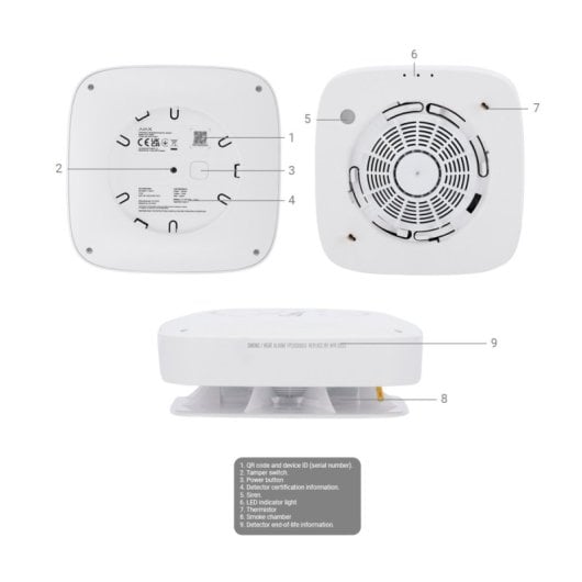 Détecteur d'incendie Ajax FireProtect HS, capteur optique blanc de fumée et de température, triple LED 85 dB