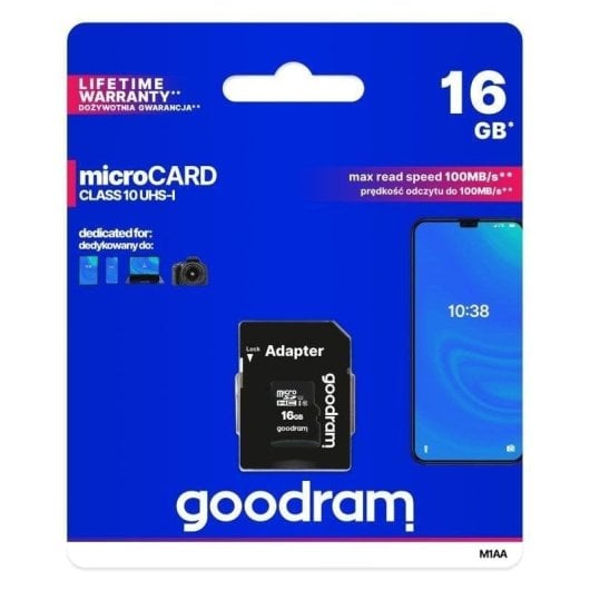 Tarjeta microSDHC Goodram M1AA 16GB UHS-I Adaptador SD Resistente