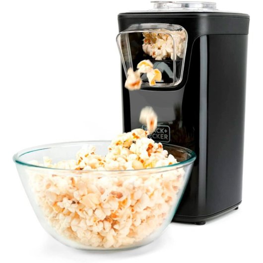 Black & Decker BXPC1100E Heißluft-Popcornmaschine mit großem Fassungsvermögen, 1100 W, Schwarz