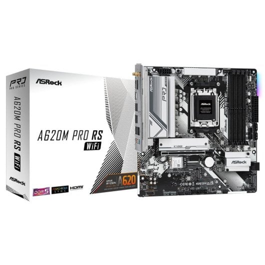 Placa Base Asrock A620M Pro RS WiFi A620 Socket AM5 Micro ATX Wi-Fi 6E Bluetooth RGB