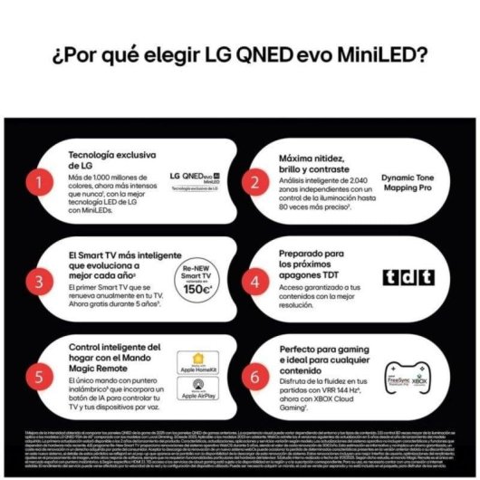 TV LG QNED MiniLED 65QNED92A6A 65" 4K UltraHD 120Hz Smart TV WebOS HDR10 Dolby Vision