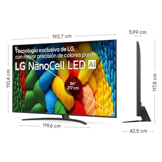 LG NanoCell 86NANO81A6A Smart TV 4K Ultra HD da 86 pollici con processore cloud per giochi α7 Gen8