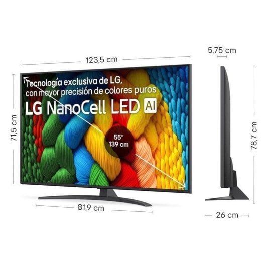 TV LG NanoCell 55NANO81A6A 55 Zoll 4K UltraHD 60Hz Smart TV WebOS HDR10 AI Sound