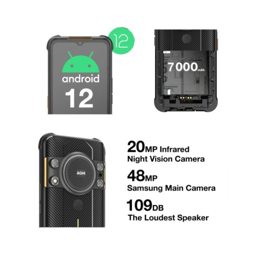 Smartphone AGM H5 4GB 64GB Cámara Triple Visión Nocturna Resistente Dual SIM Negro
