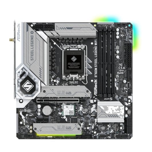 Placa mãe Asrock Intel B760 LGA 1700 Micro ATX DDR5 WiFi 6E Bluetooth 5.3 RGB