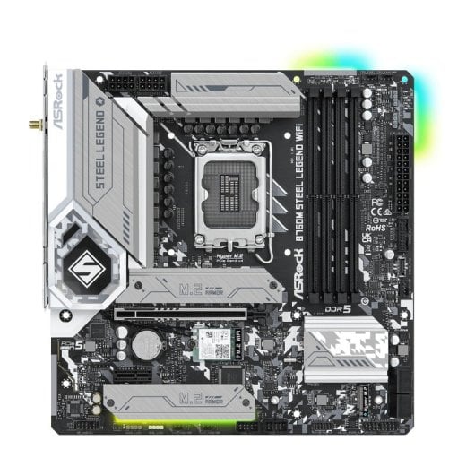 Placa mãe Asrock Intel B760 LGA 1700 Micro ATX DDR5 WiFi 6E Bluetooth 5.3 RGB