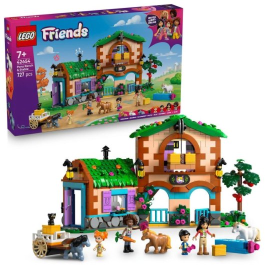 Conjunto de construção Lego Friends 42654 Pony Ranch e Stable, 727 peças, carruagem funcional e elevador