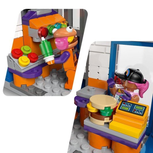 Conjunto de construção de restaurante de hambúrgueres Lego Fortnite com 546 peças e mais de 10 skins bónus modulares