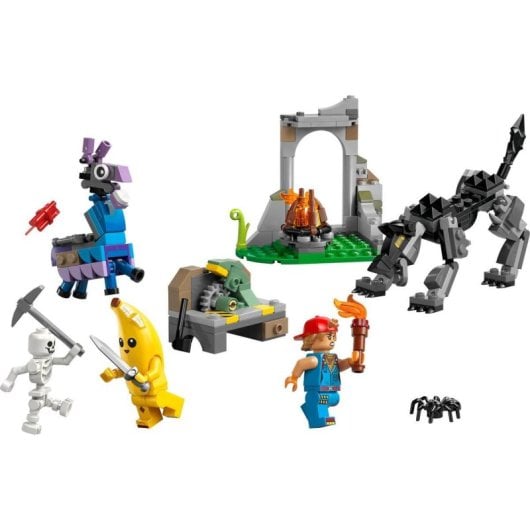 Conjunto de acampamento de bananas e velas de ignição LEGO Fortnite, 250 peças, figuras de lhama e lobo