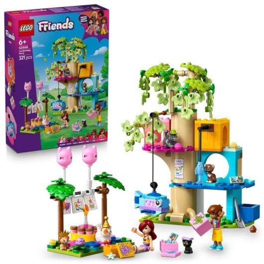 Lego Friends 42666 Ensemble de construction 321 pièces Cabane féline dans l'arbre Mini-poupées Chats Fête d'anniversaire