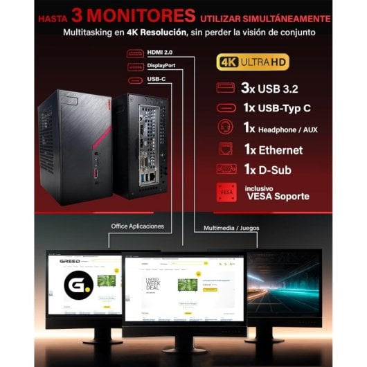 Ordenador Sobremesa GREED Nano Plus Ryzen 5 4600G 16GB 512GB SSD Windows 11 Pro WiFi 6