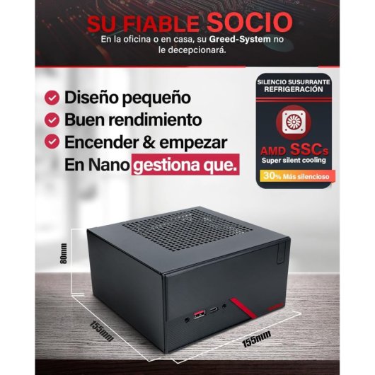 Ordenador Sobremesa GREED Nano Plus Ryzen 5 4600G 16GB 512GB SSD Windows 11 Pro WiFi 6