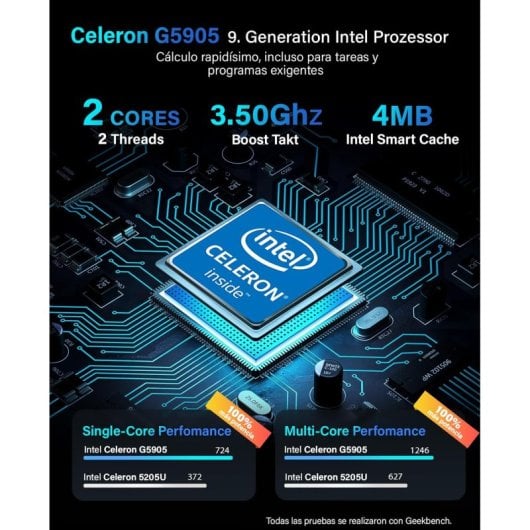 Ordinateur de bureau GREED Nano Plus, Intel Celeron G5905, 8 Go, SSD 256 Go, Windows 11 Pro, Wi-Fi 5