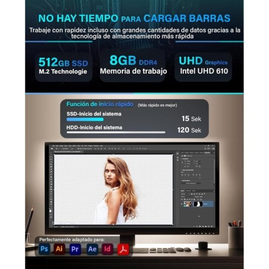Ordinateur de bureau GREED Nano Plus, Intel Celeron G5905, 8 Go, SSD 256 Go, Windows 11 Pro, Wi-Fi 5