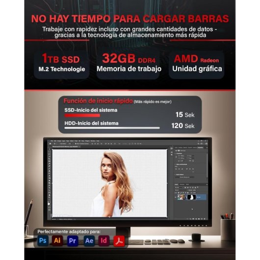 PC Sobremesa GREED Nano Pro Ryzen 7 5700G 32GB 1TB SSD Windows 11 Pro WiFi 6