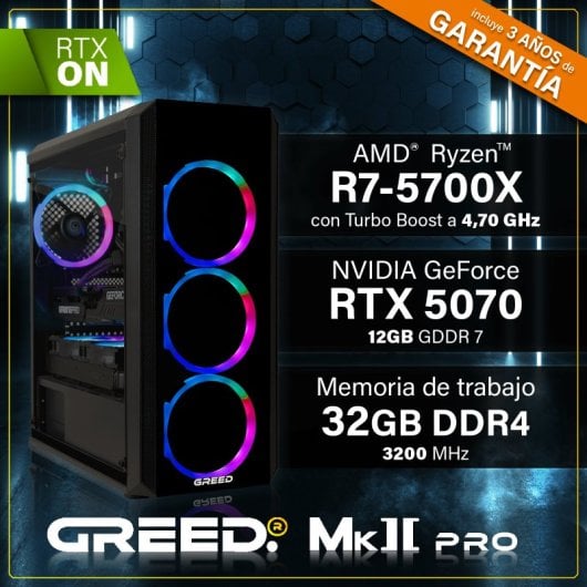 Ordinateur de bureau GREED MK2 Pro AMD Ryzen 7 5700X 32 Go SSD 1 To RTX 5070 Windows 11 Pro
