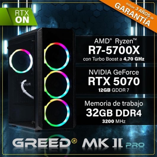 PC Sobremesa GREED MK2 Pro AMD Ryzen 7 5700X 32GB 1TB SSD RTX 5070 Windows 11 Pro