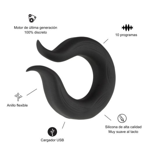 HUGBOX Anillo Vibrador y Estimulador de Clítoris con 10 programas Negro